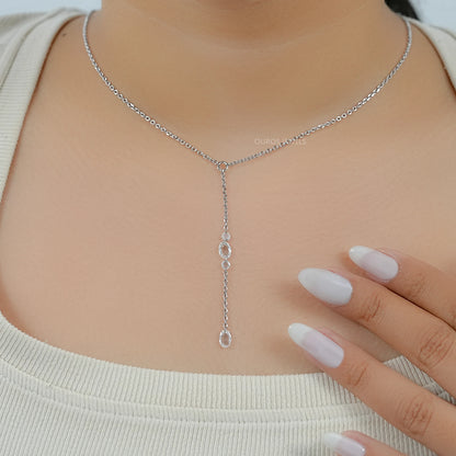 Rose Cut Oval And Round Diamond Lariat Necklace