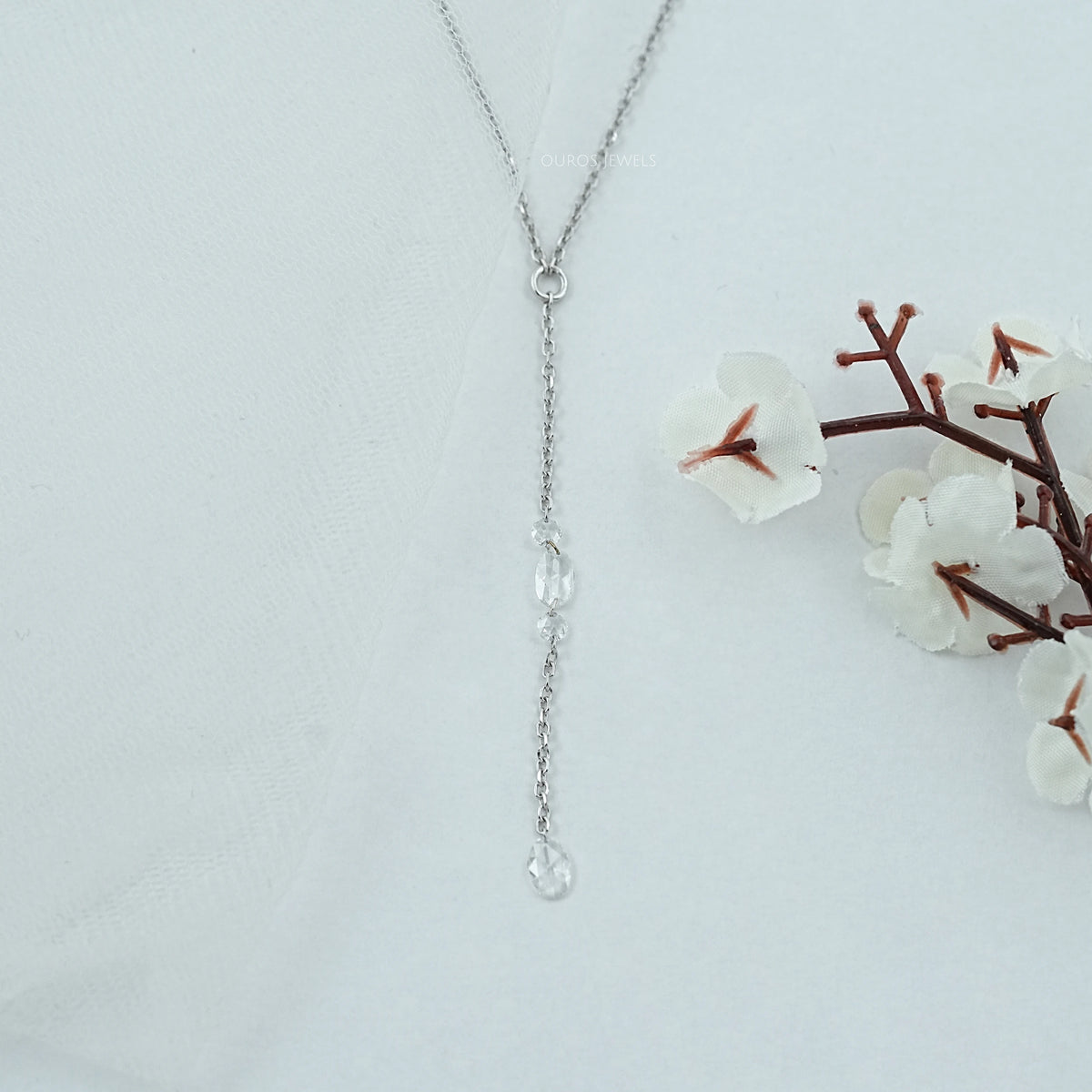 Rose Cut Oval And Round Diamond Lariat Necklace