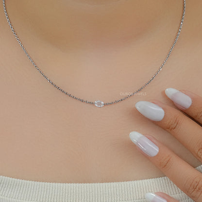 East West Rose Cut Oval Diamond Solitaire Necklace