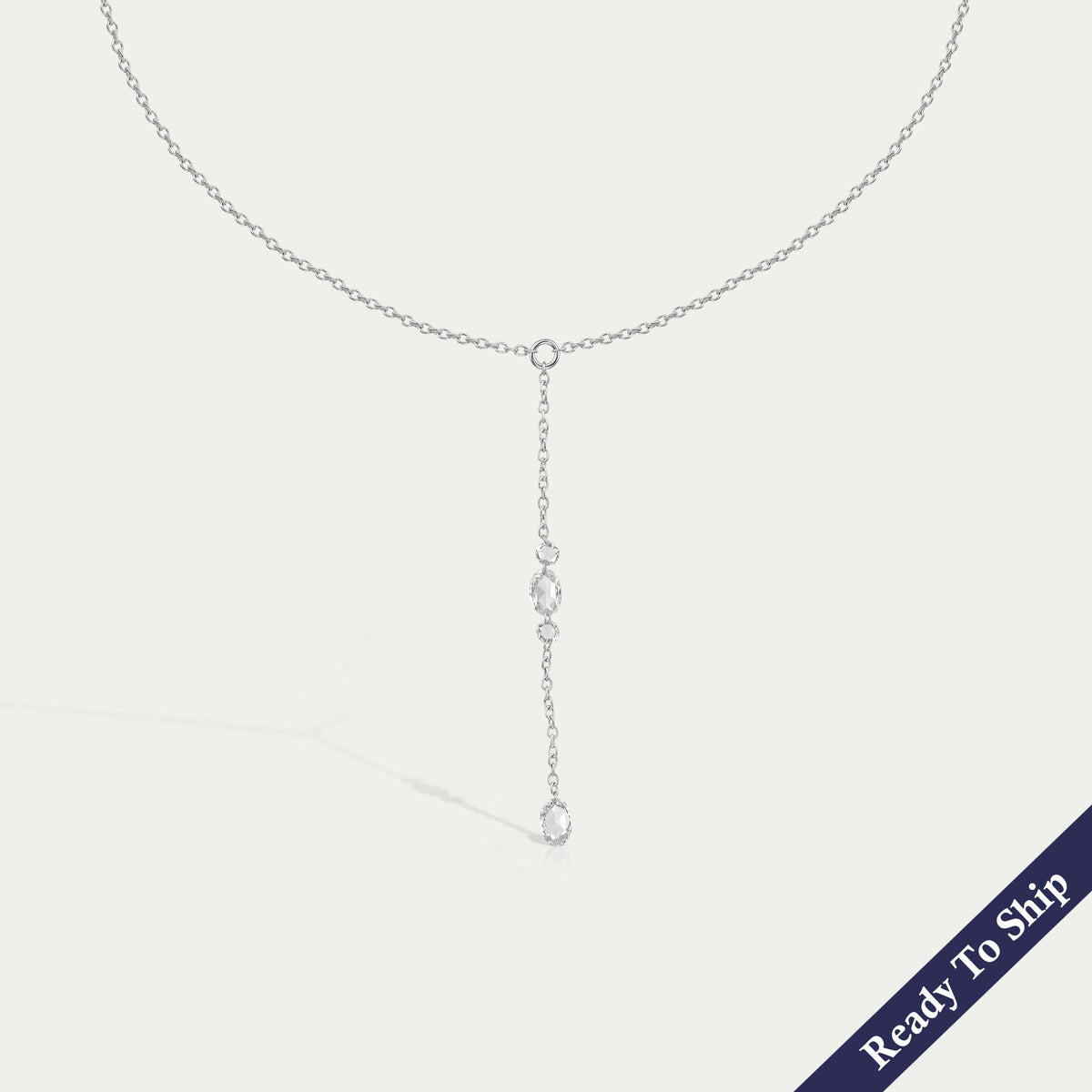 Rose Cut Oval And Round Diamond Lariat Necklace