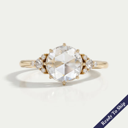 Rose Cut Round Diamond Solitaire Accent Ring