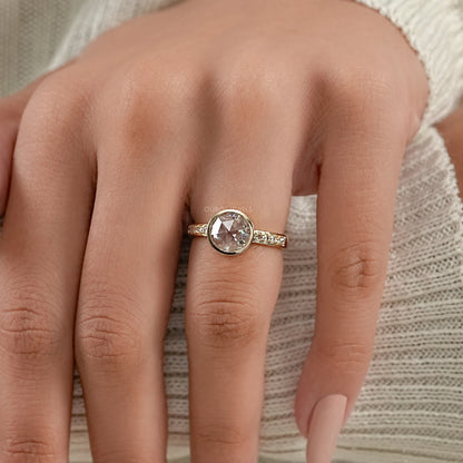 Rose Cut Round Accent Diamond Engagement Ring
