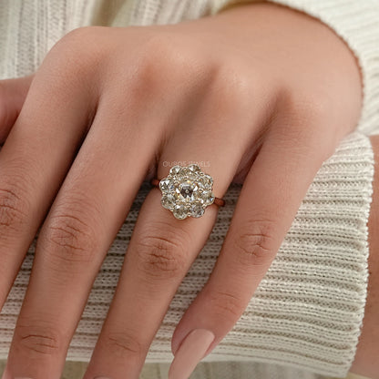 Rose Cut Round Diamond Halo Engagement Ring