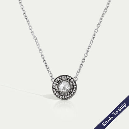 Rose Cut Round Diamond Halo Necklace
