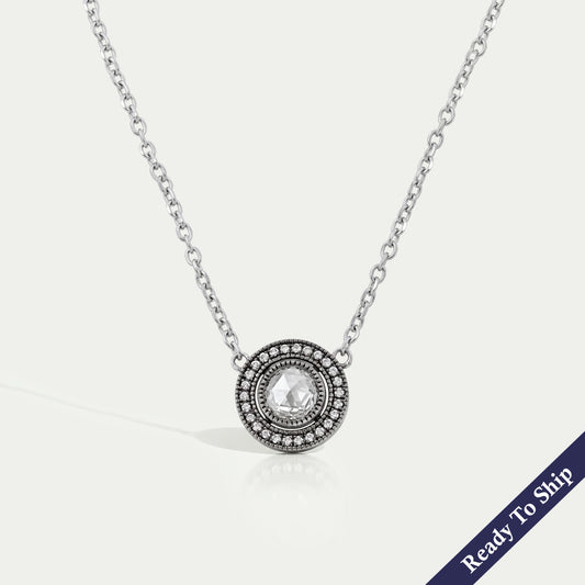 Rose Cut Round Diamond Halo Necklace Necklaces
