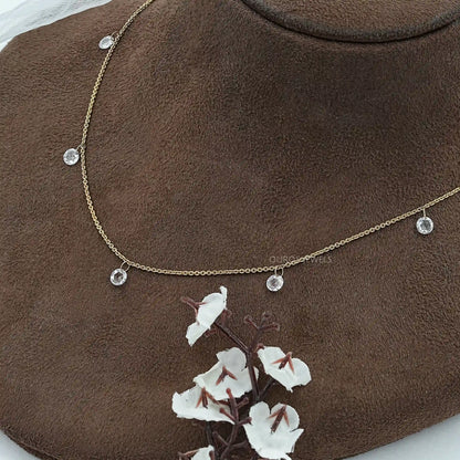 Rose Cut Round Lab Diamond Station Necklace Necklaces