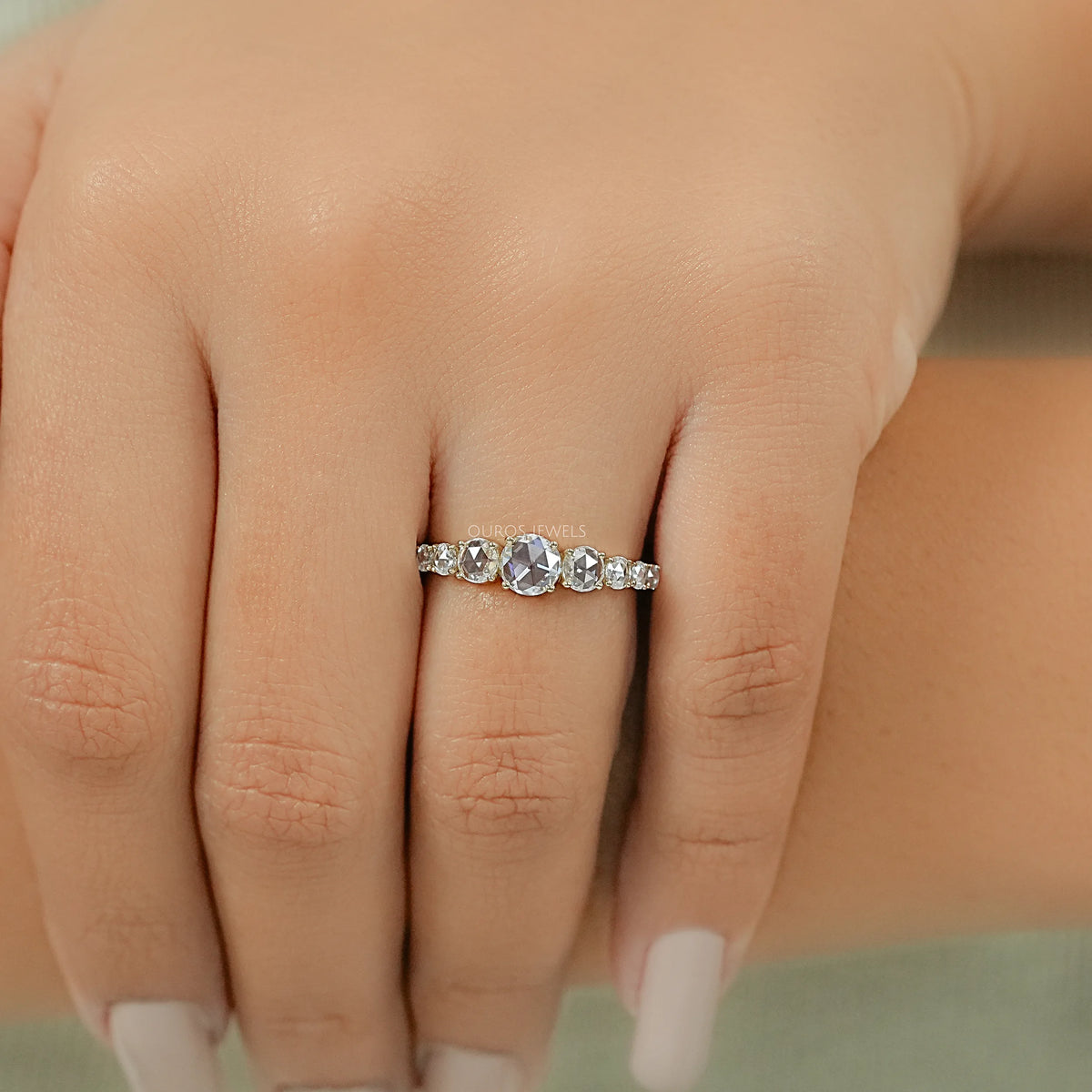 Rose Cut Round Diamond Accent Engagement Ring
