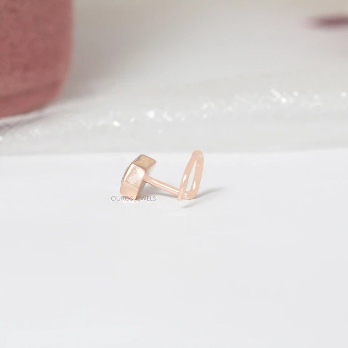 Side View of Nose Pin in Kite Cut Pink Diamond 