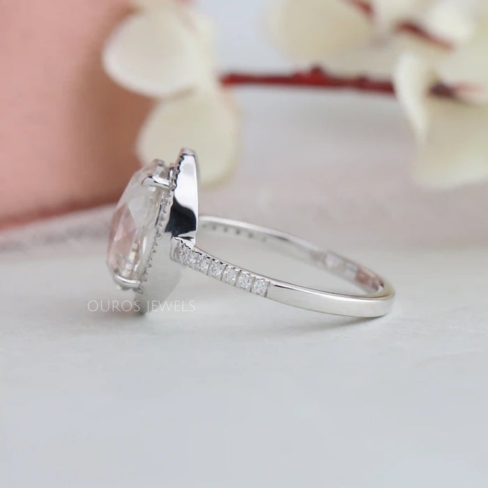 [Side View Of Lab Diamond Halo Engagement Ring Made In 925 Silver]-[Ouros Jewels]
