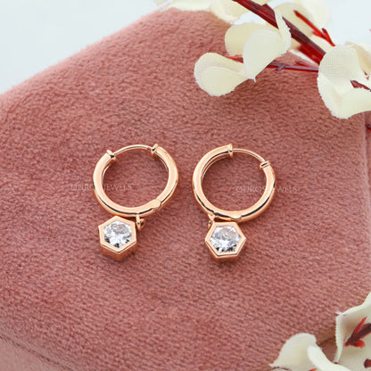 Hexagon Cut Huggie Hoop Earrings
