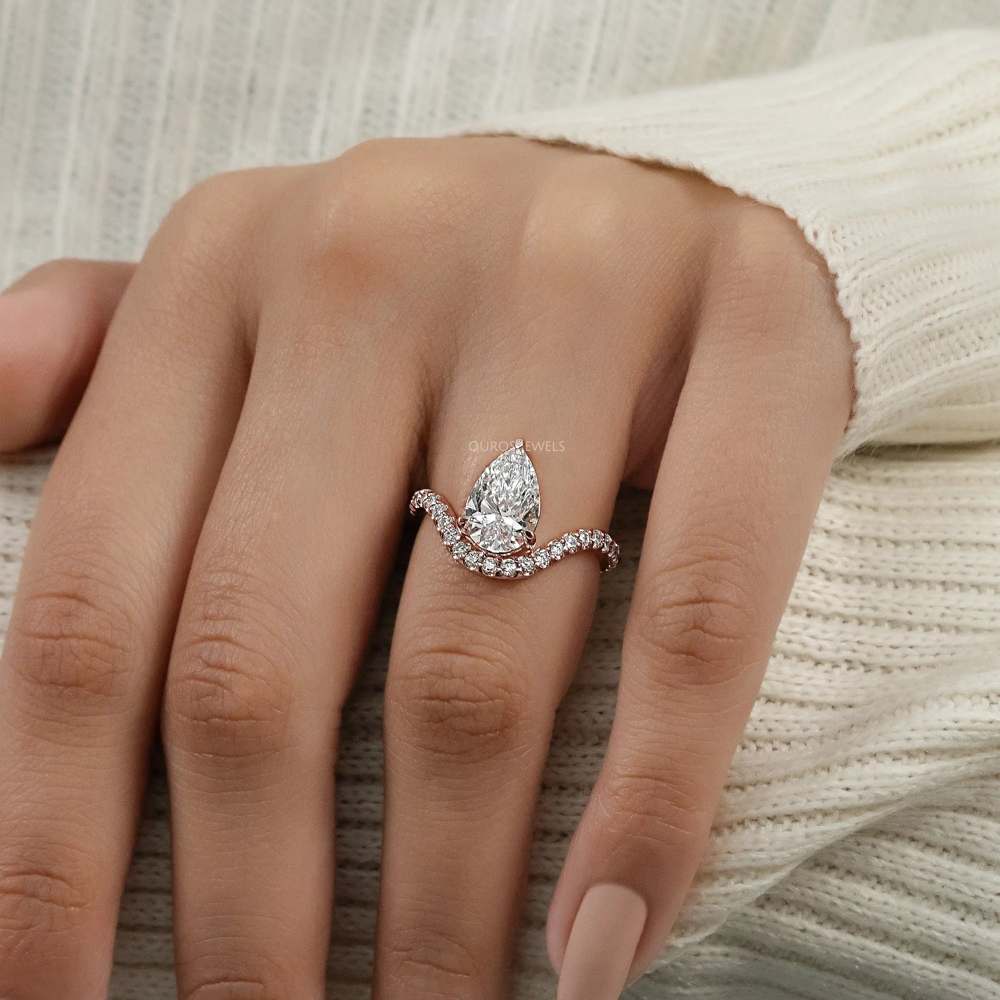 Pear Cut Pave Set Curved Engagement Ring Ring