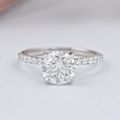 Round Lab Grown Solitaire Accent Engagement Ring