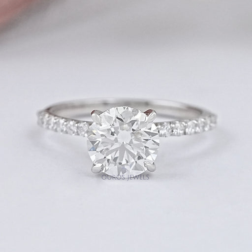 Round Lab Grown Solitaire Accent Engagement Ring