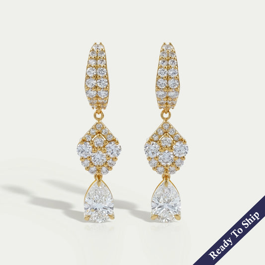 Pear And Round Diamond Pave Dangle Hoop Earrings Earring