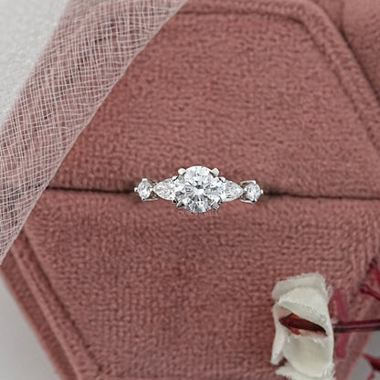 Round And Pear Diamond Five Stone Engagement Ring Rings