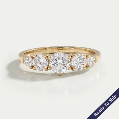 Round And Shield Cut Five Stone Diamond Engagement Ring