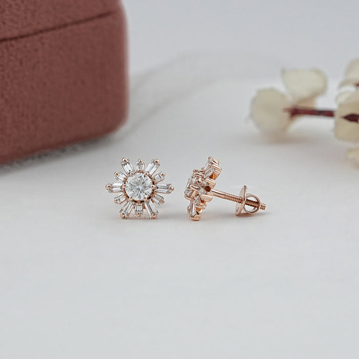 Round & Tapered Baguette Diamond Stud Earrings Earring