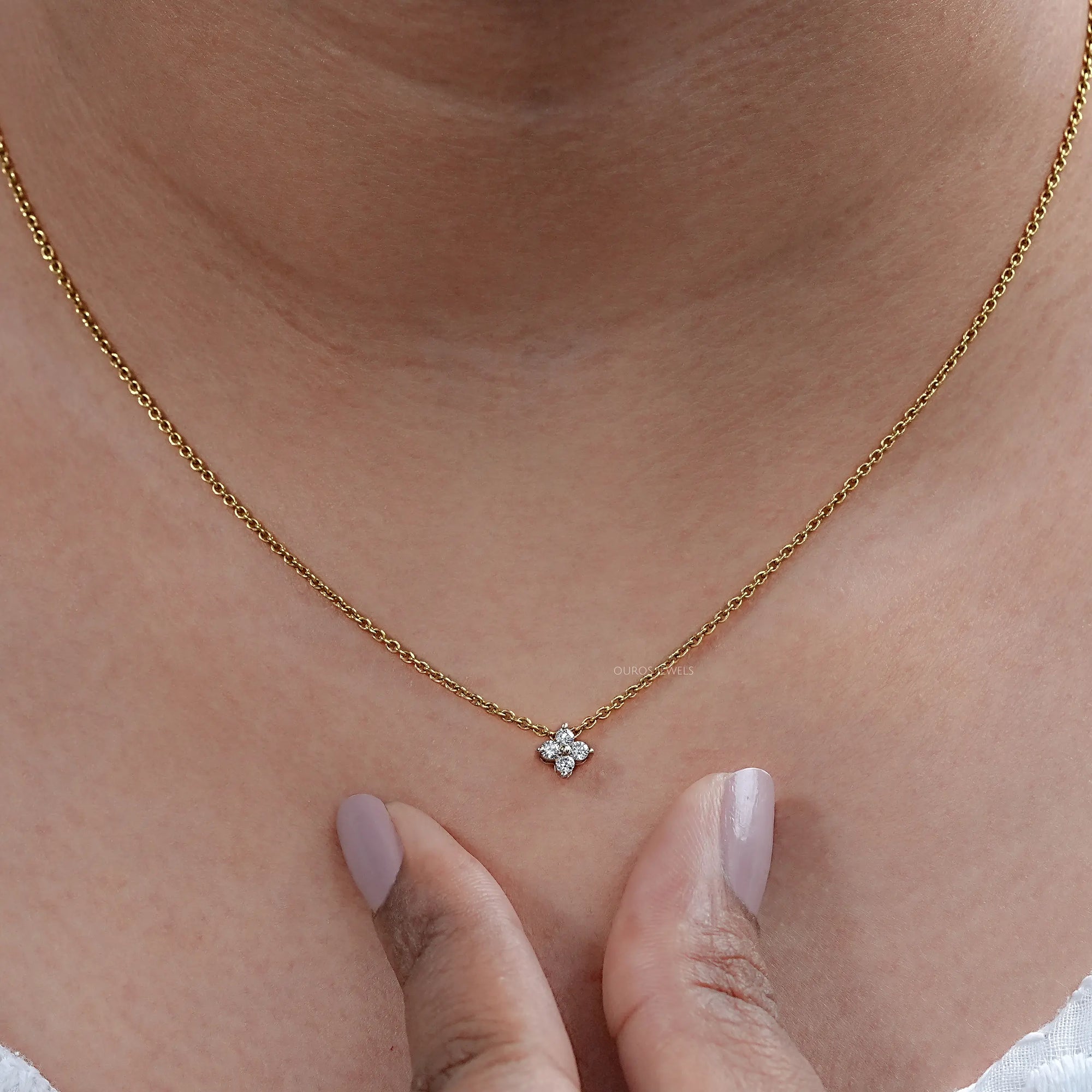 Four Stone Round Cut Lab Diamond Pendant Necklaces