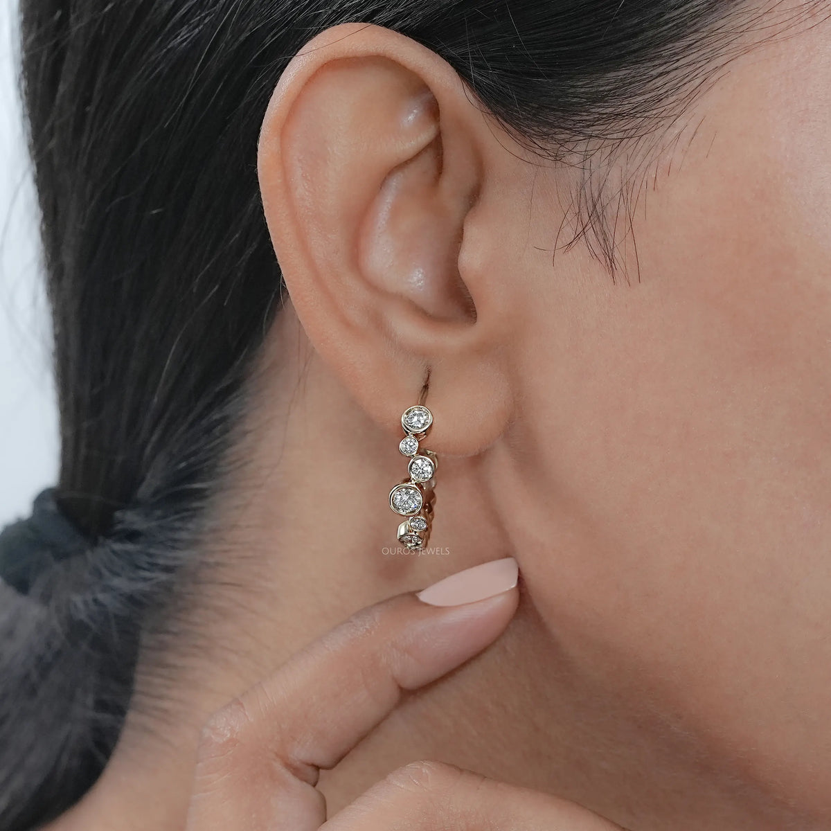 Round Lab Diamond Bezel Set Hoop Earrings Earring