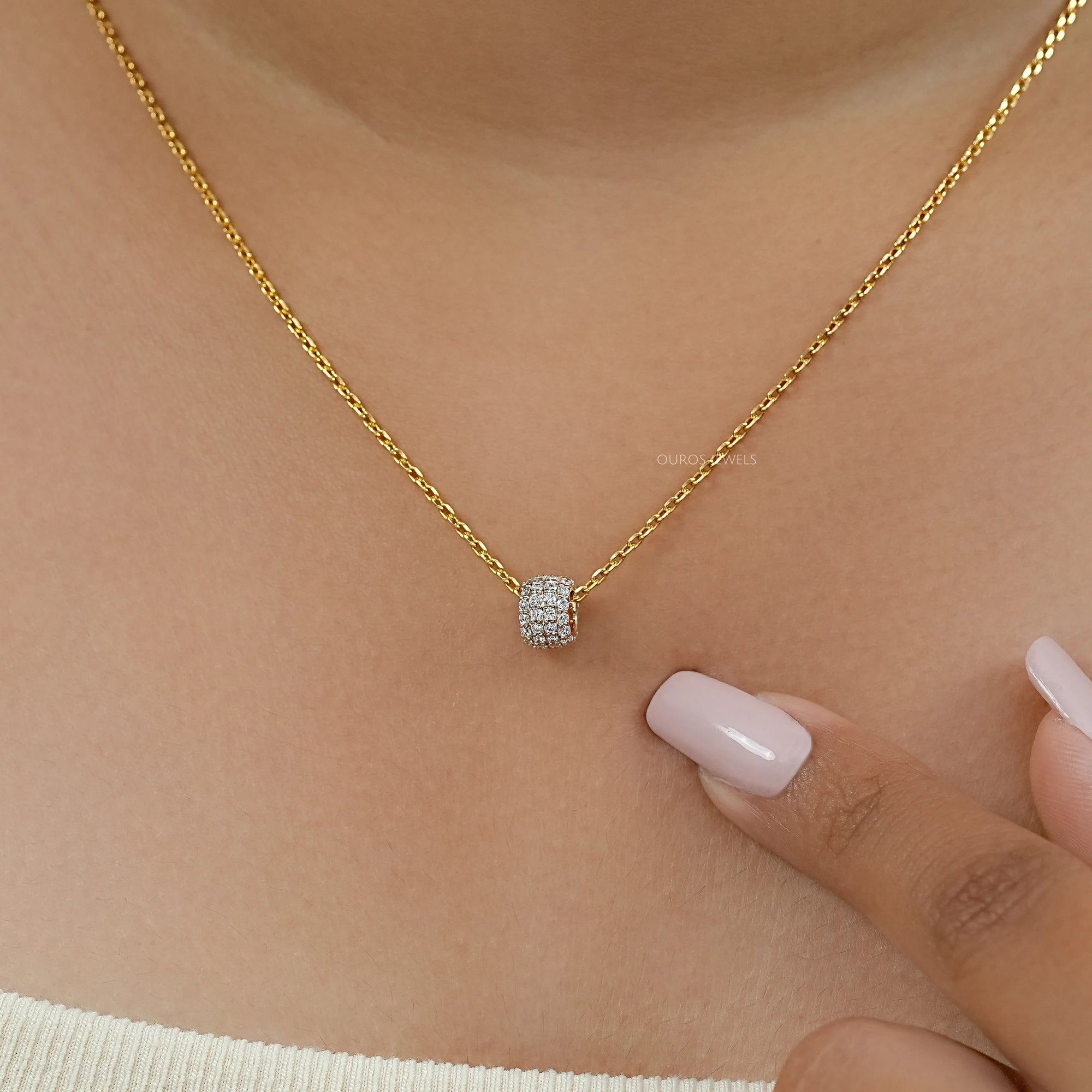 Round Lab Diamond Barrel Pendant Necklaces