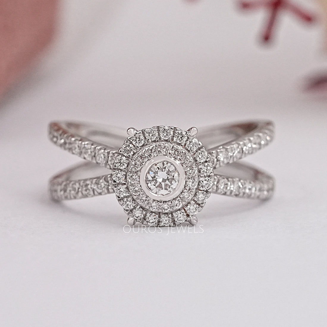 Round Diamond Crossover Ring Rings
