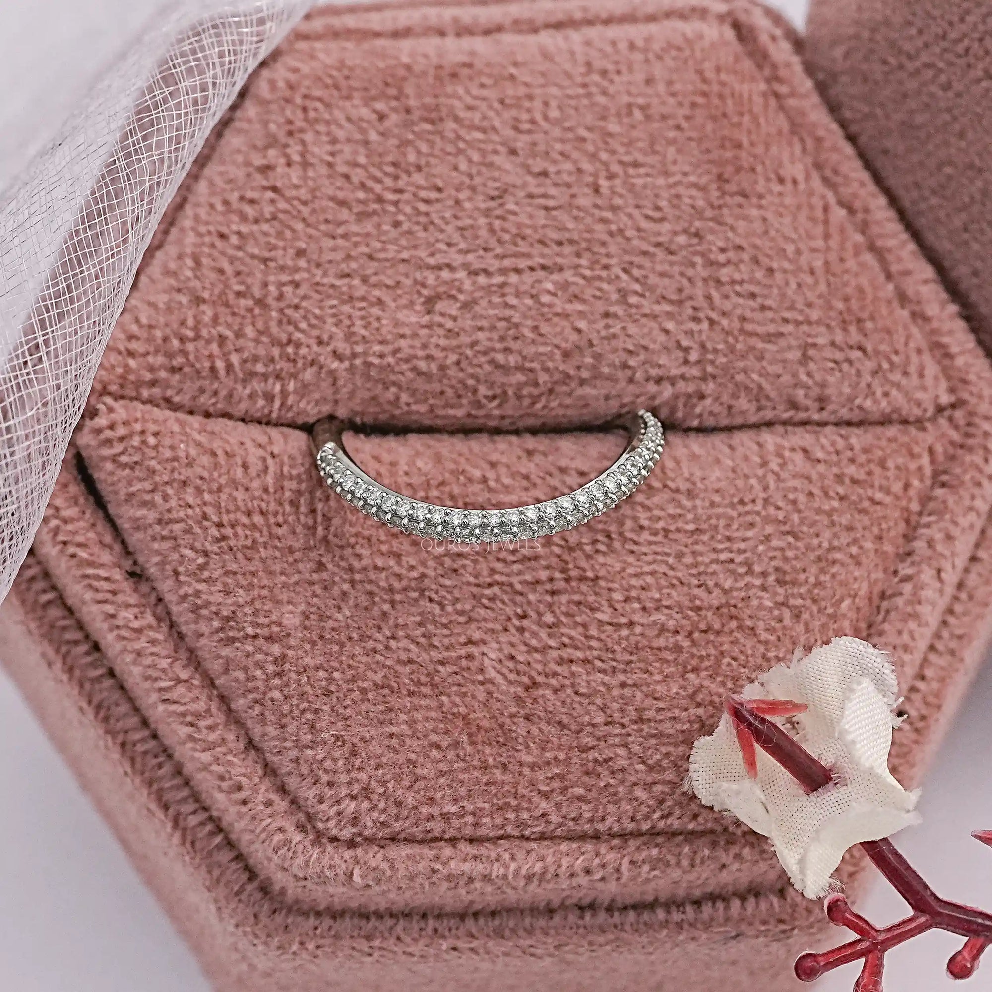 Pave Set Round Lab Diamond Curved Band Ring