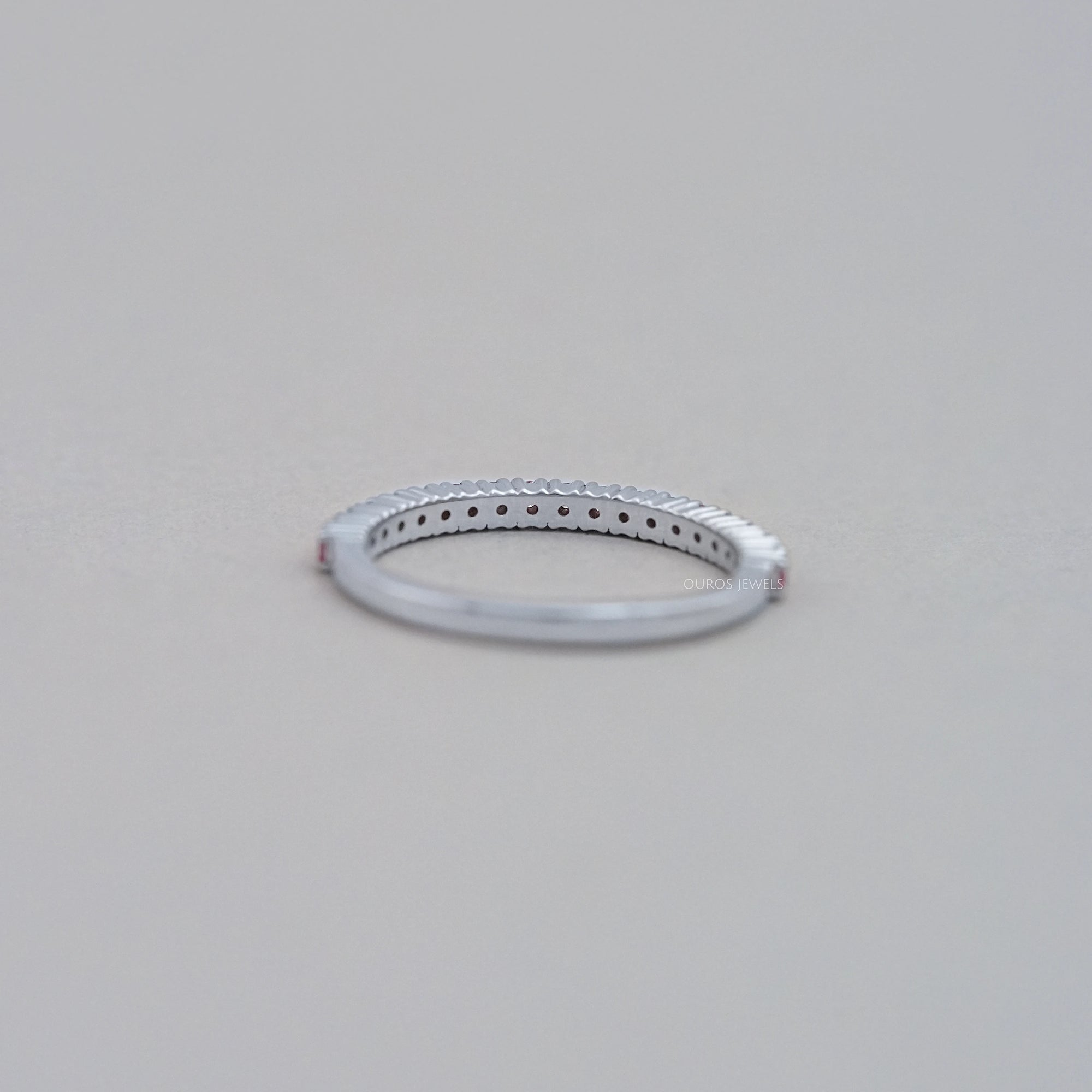 Pink Round Cut Lab Grown Diamond Half Eternity Band Ring