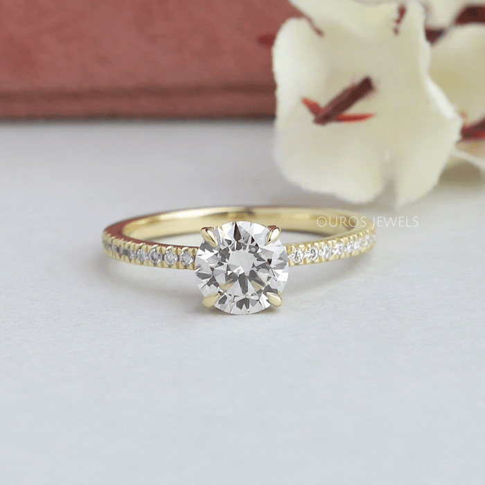 Round Cut Hidden Halo Solitaire Accent Engagement Ring