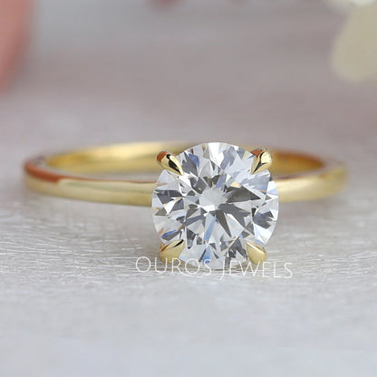 Round Lab Diamond Hidden Halo Solitaire Engagement Ring Rings