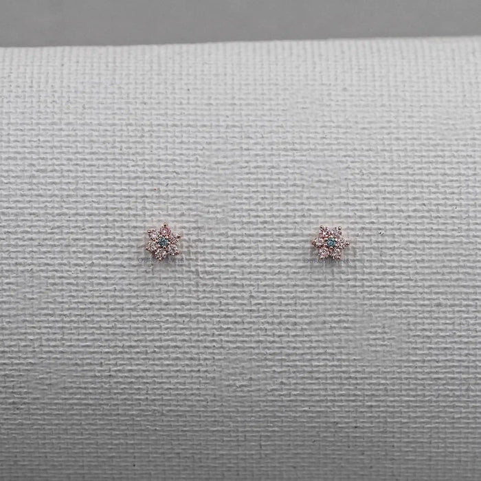 Pink & Blue Round Diamond Floral Earring Earring