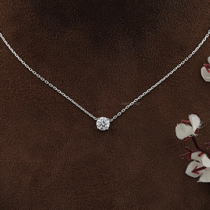Round Cut Lab Diamond Solitaire Pendant Necklaces