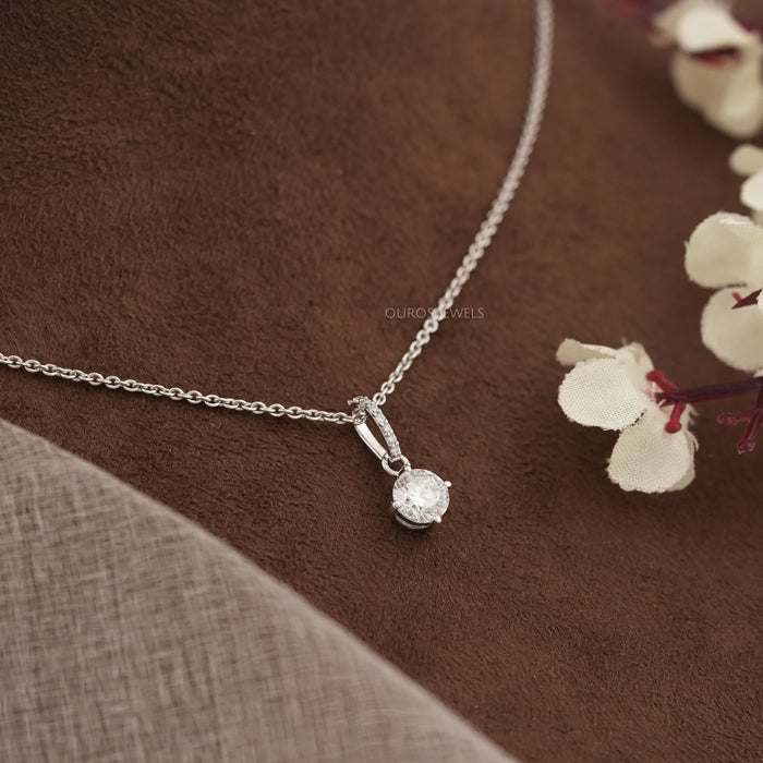 Classic Solitaire Round Cut Lab Grown Diamond Bail Pendant Necklaces
