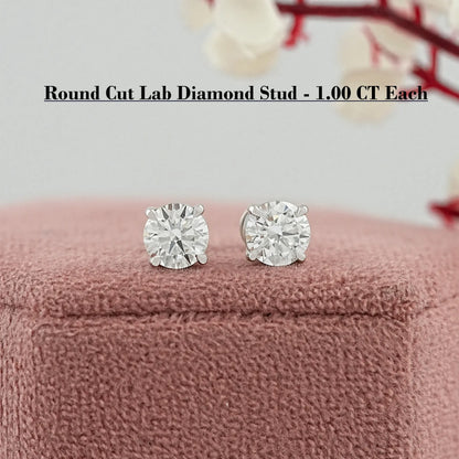 Round Cut Lab Grown Diamond Stud Earrings 2.00 TCW Earrings