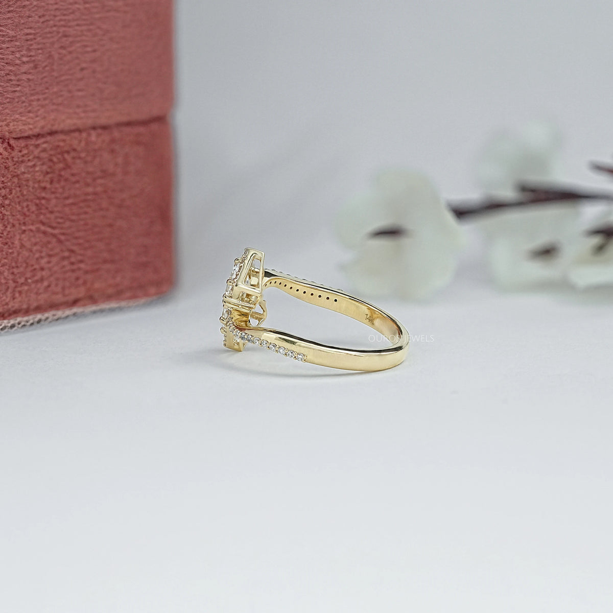 Two Stone Bullet Cut Halo Diamond Bypass Ring Ring