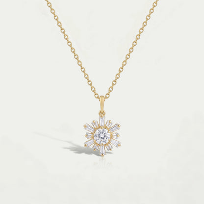 Tapered Baguette And Round Cluster Diamond Necklace