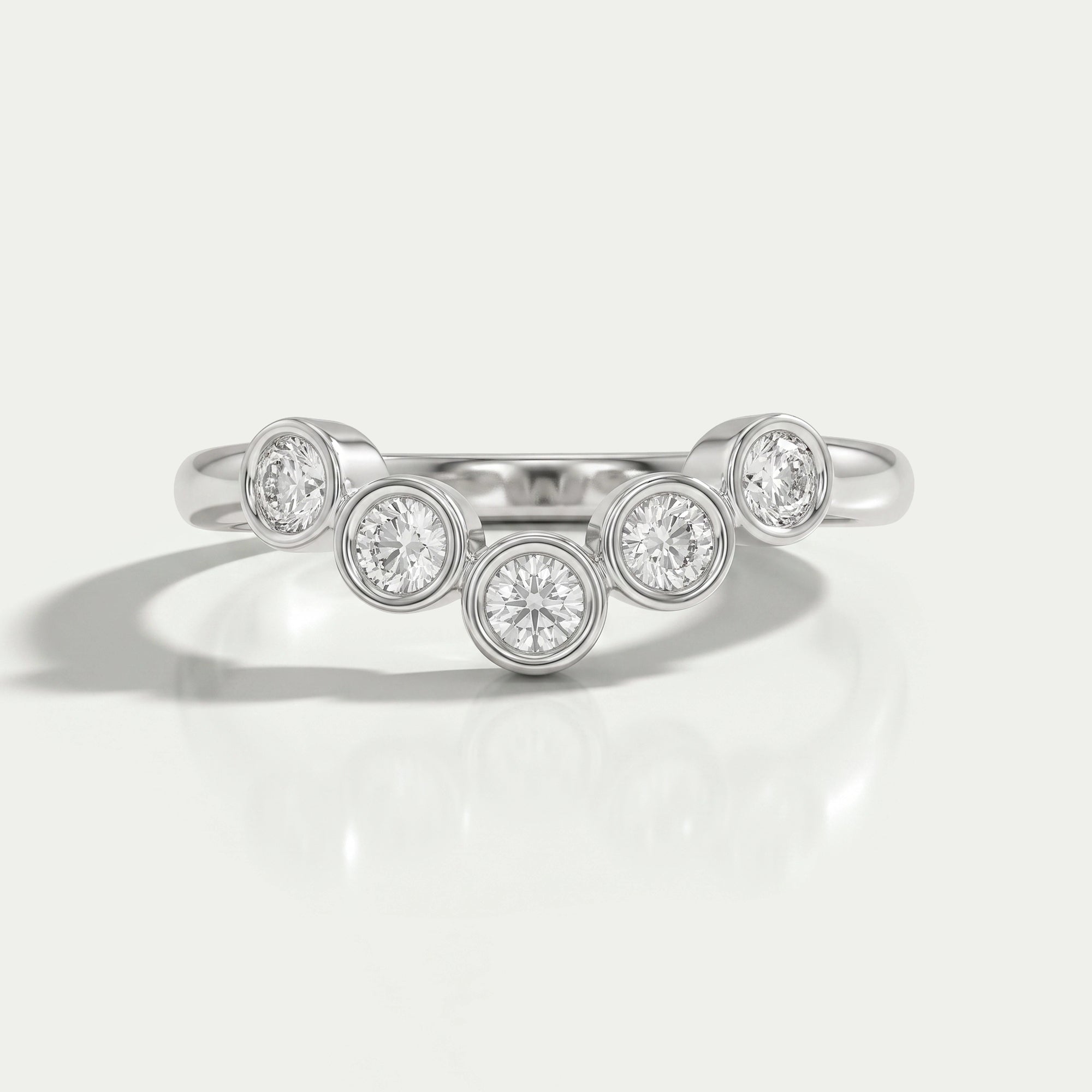Bezel Set Round Cut Lab Diamond Curved Ring
