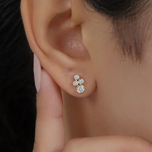 Round Diamond Bezel Set Stud Earrings Earring