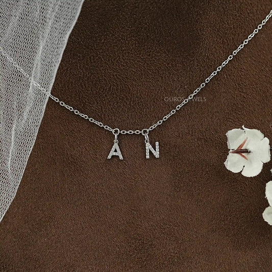 Round Diamond Customize AN Letter Charms Pendant Necklaces
