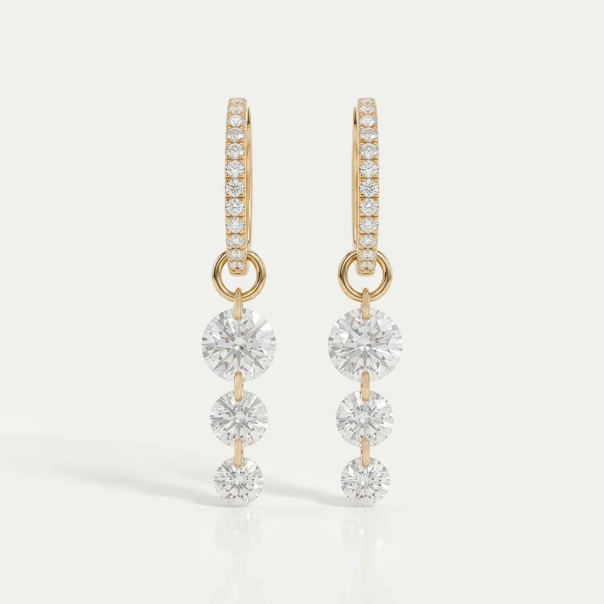 Three Stone Lab Diamond Dangle Hoop Earrings