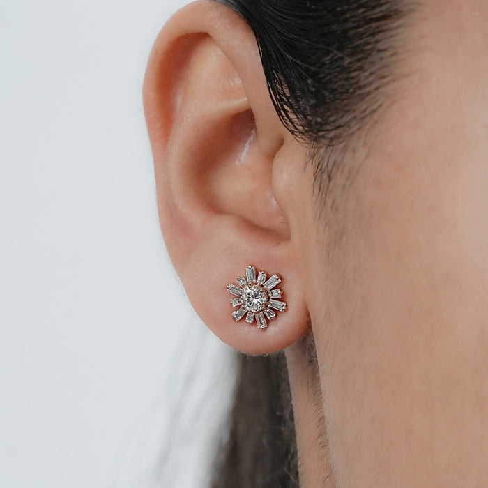 Round & Tapered Baguette Diamond Stud Earrings Earring