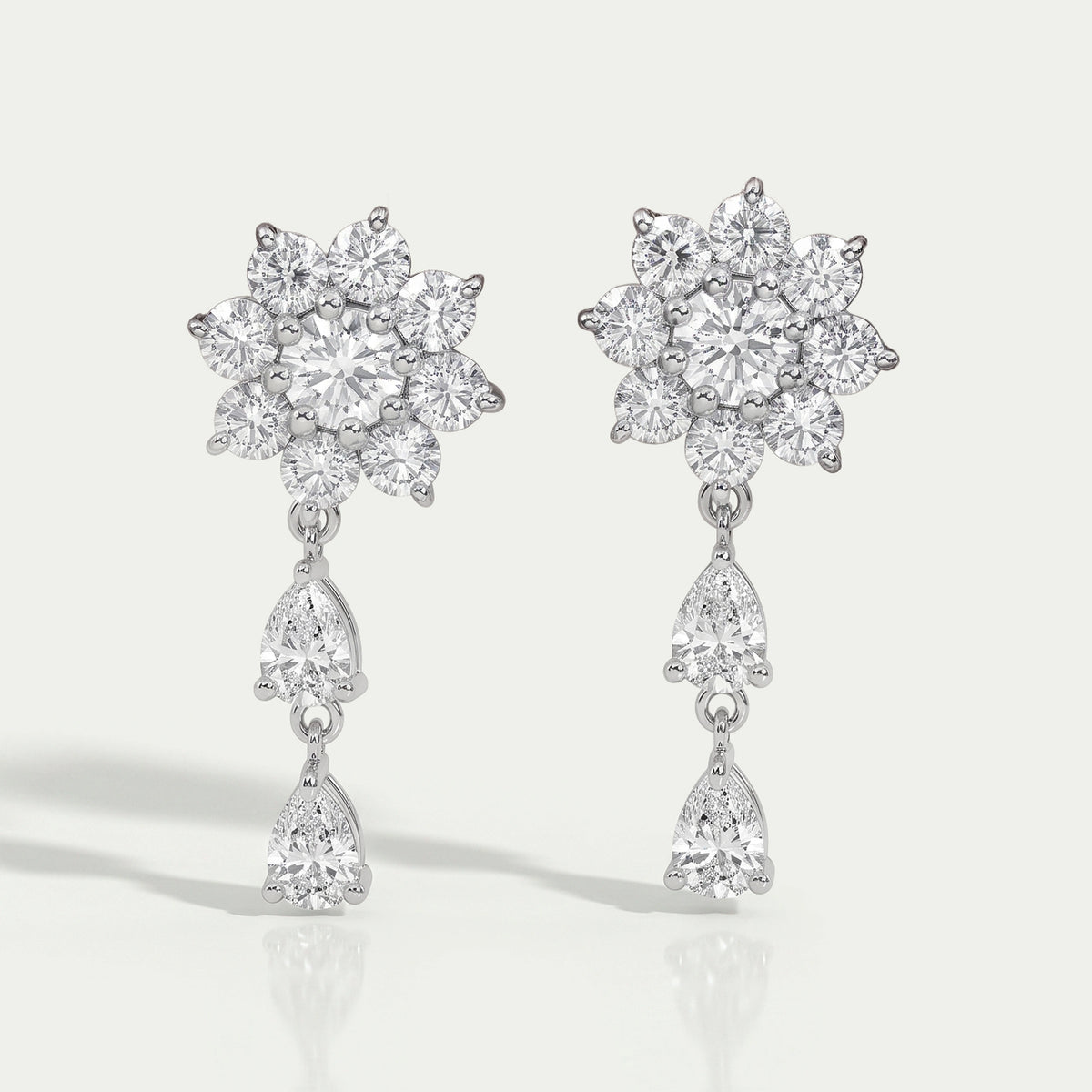 Round Diamond Halo Flower Drop Earrings Earrings