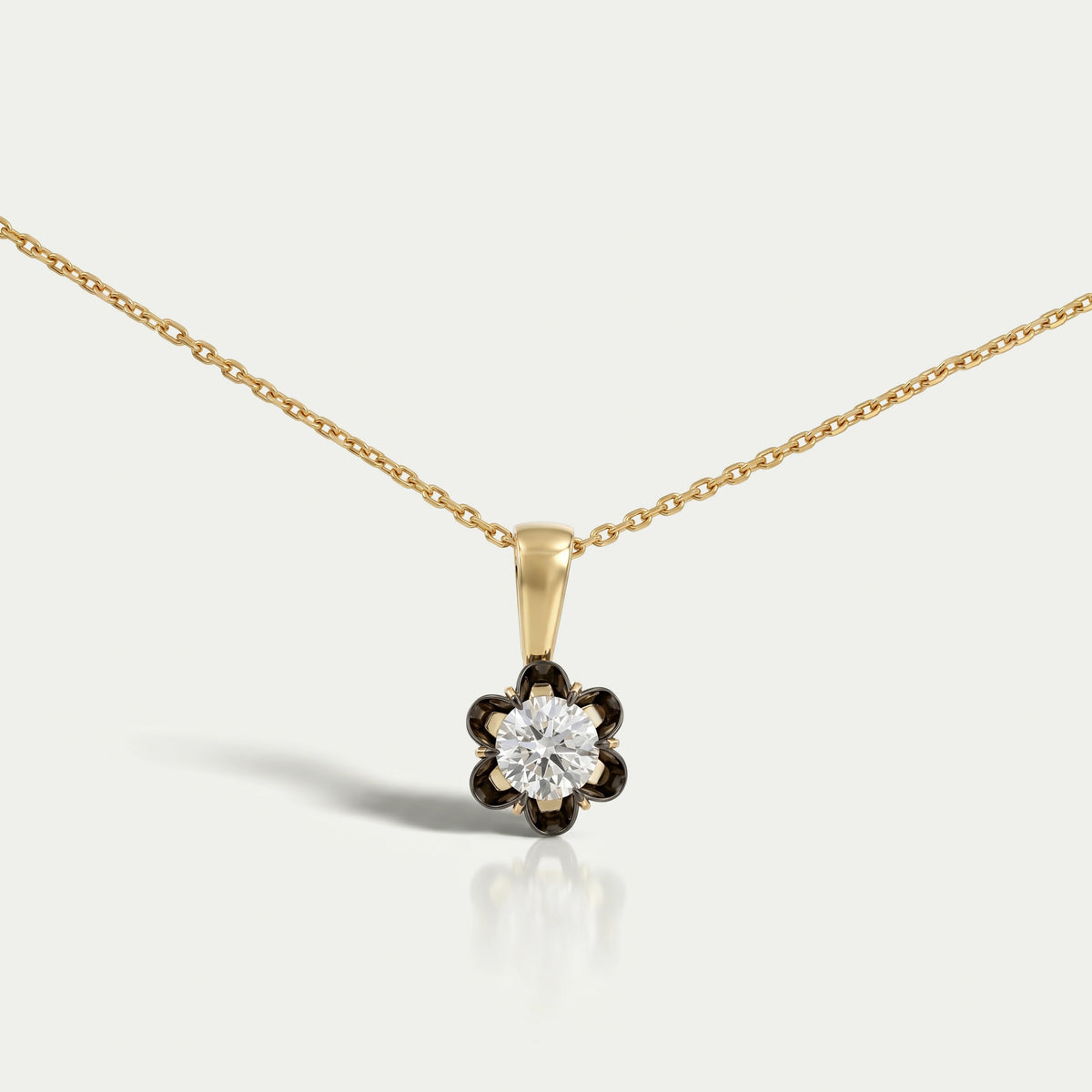 Round Lab Diamond Black Coated Flower Pendant Necklaces