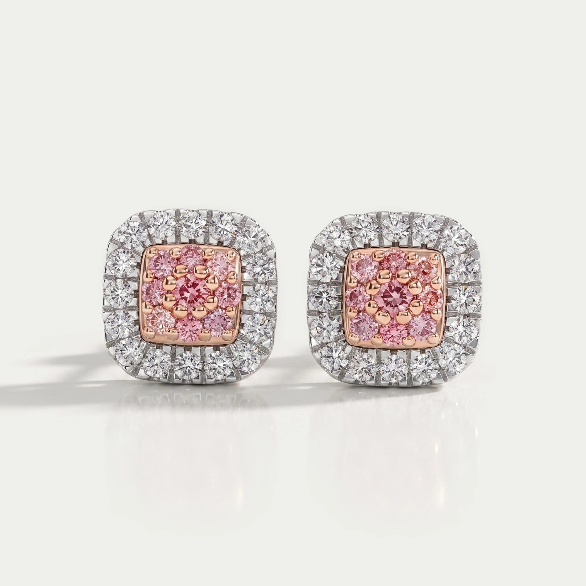 Pink Round Cut Lab Grown Diamond Halo Stud Earrings Earrings