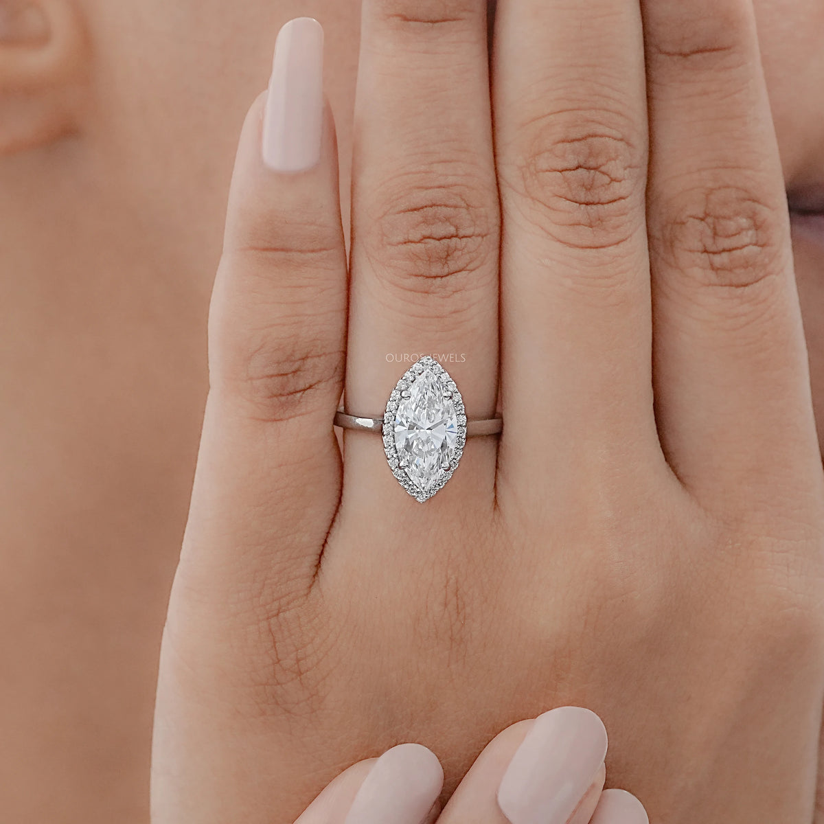 Marquise Diamond Halo Solitaire Engagement Ring Rings