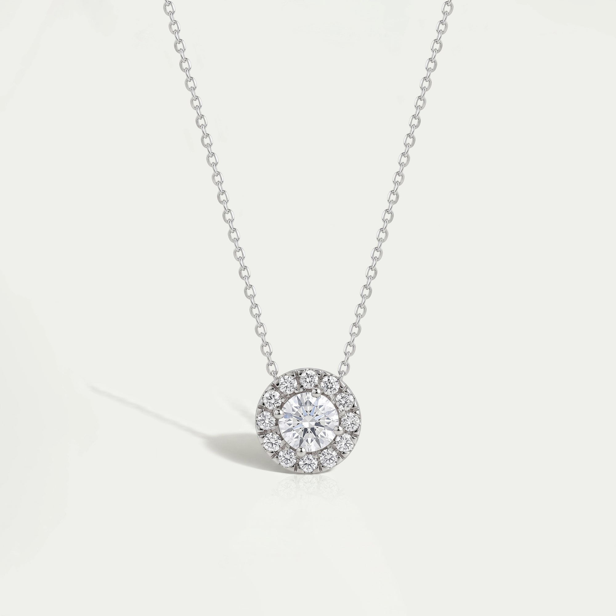 White Gold Halo Round Diamond Pendant Necklaces