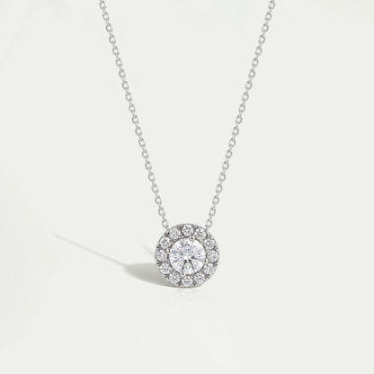 White Gold Halo Round Diamond Pendant Necklaces