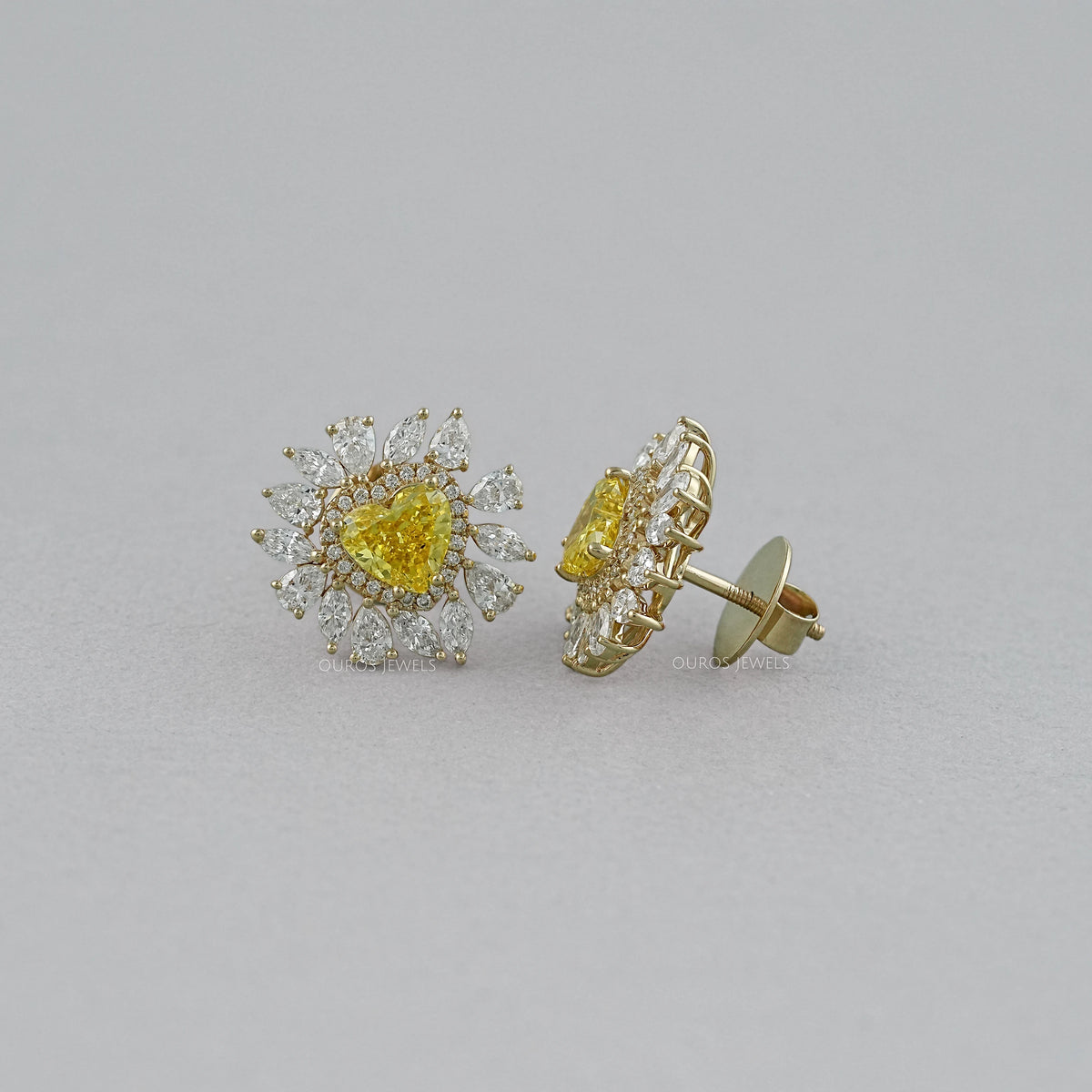 Yellow Heart Lab Diamond Double Halo Stud Earrings Earrings