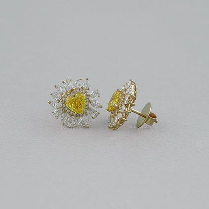 Yellow Heart Lab Diamond Double Halo Stud Earrings Earrings