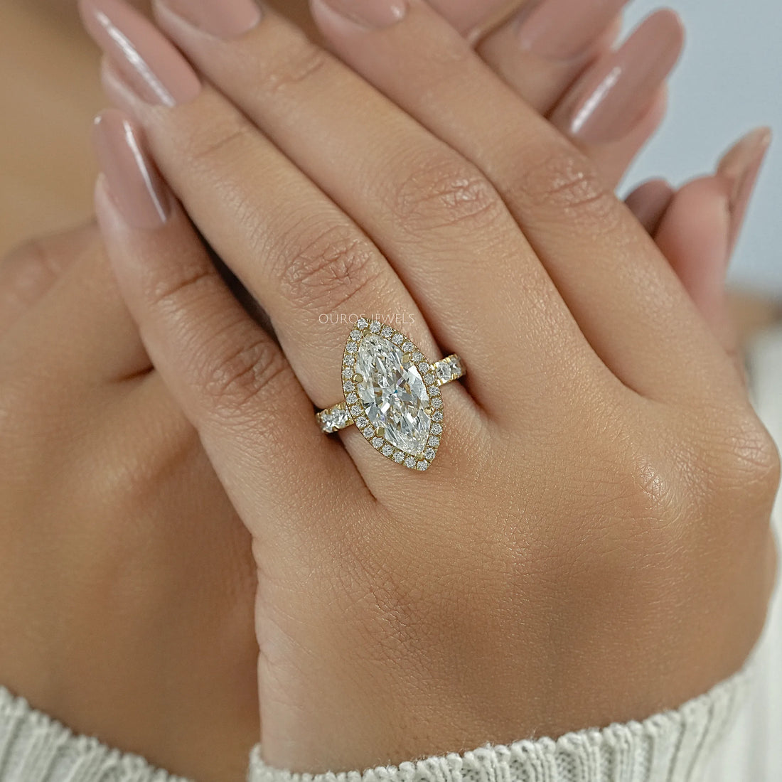 Marquise Diamond Hidden Halo Accent Diamond Ring Ring