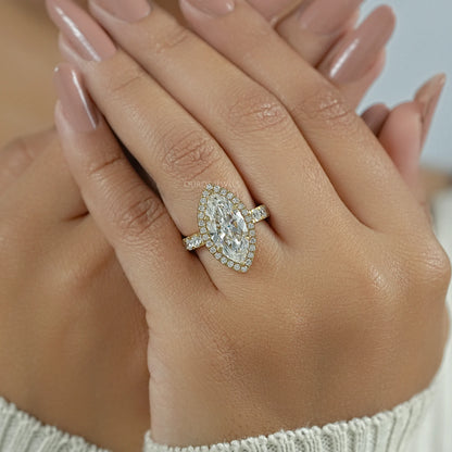 Marquise Diamond Hidden Halo Accent Diamond Ring Ring